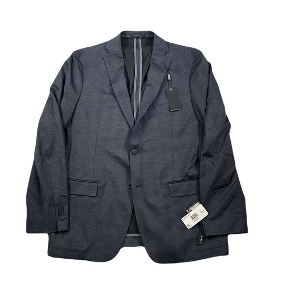 Michael Kors Navy Plaid Knit Suit Jacket Mens 44L 44 MK‎ Tech Modern-Fit $450